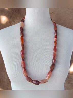Vintage Carnelian Bead Strand Natural Agate Stone Faceted Rustic 32"